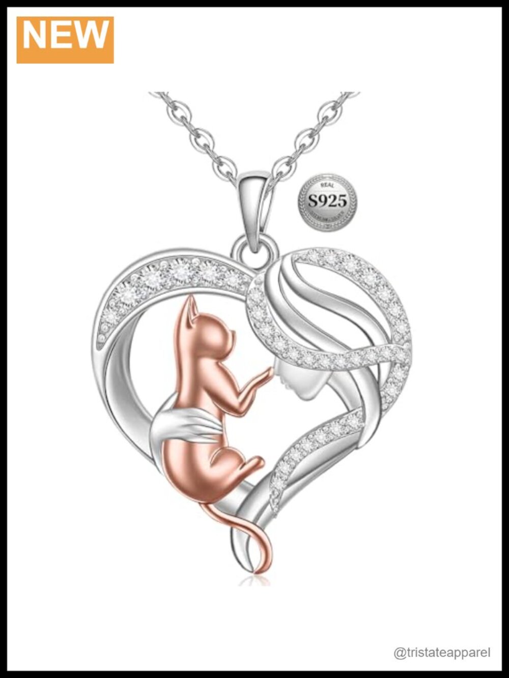Sterling Silver Black Cat Necklace Heart Pendant Charm Cat Lover Gift